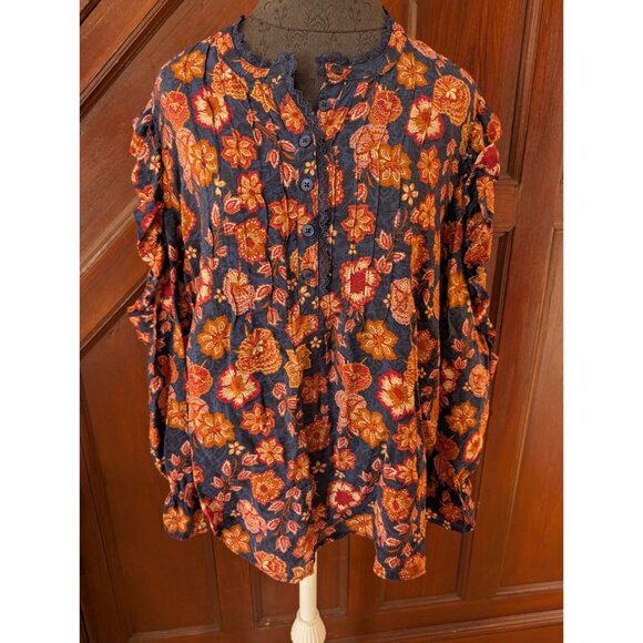 The Pioneer Woman Floral Blouse XL Navy Orange Lightweight Womens Top NWOT - Picture 1 of 5